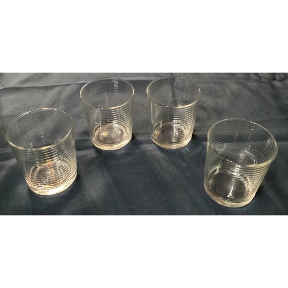 Set of 4 Pasabahce Horizontal Rings Rock Glasses Low Ball Tumblers 4” - Picture 2 of 9